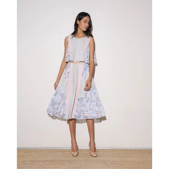 Bcogmaxazria Jaelyn Print Blocked Pleated Dress Size M - Picture 3 of 15